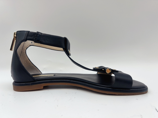 کفش‌های تخت زنانه با بند تی مشکی صندل‌های رومی چرم طبیعی Peep Toe Soft Nappa