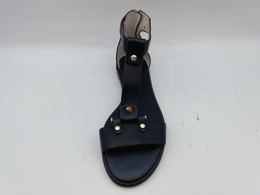 کفش‌های تخت زنانه با بند تی مشکی صندل‌های رومی چرم طبیعی Peep Toe Soft Nappa