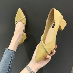 کفش اداری شیک زنانه چرمی نوک تیز تکی با پاشنه چهار سانتی متری